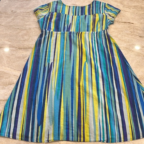 RARE Boden | Empire Waist Faux Wrap Mini Dress 100% Cotton | Blue/Yellow | Sz 4R - Picture 11 of 12